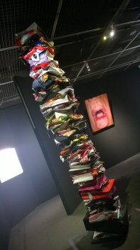 Art piece made of clothes and shopping bags from Hiding in the Island.